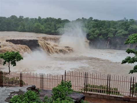 Water Falling From A Height Of 120 Feet In Rahatgarh Water Fall