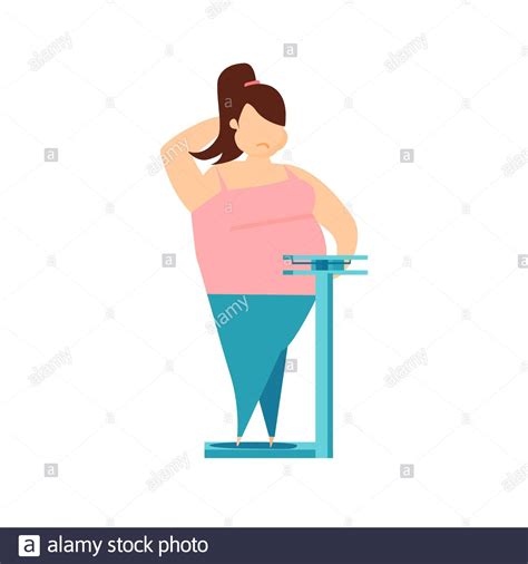 Vector Of An Obese Woman Standing On Weigh Scales Isolated On White