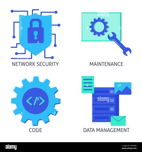 Conjunto de iconos planos de protección actualización y procesamiento