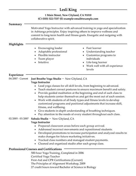 Best Yoga Instructor Resume Example Livecareer