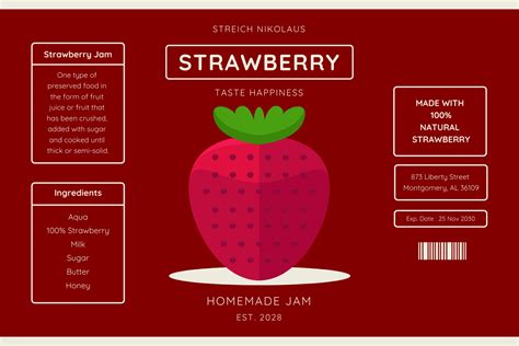 Red Minimalist Illustration Strawberry Jam Jar Label Venngage