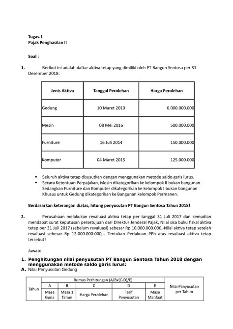 Tugas 1 Pajak Panghasilan Ii Tugas Pajak Penghasilan Ii Soal 1