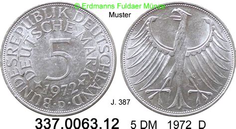 Germany BRD 5 DM 1972D Kursmünze Silber J 387 337 0063 12 v unc MA Shops