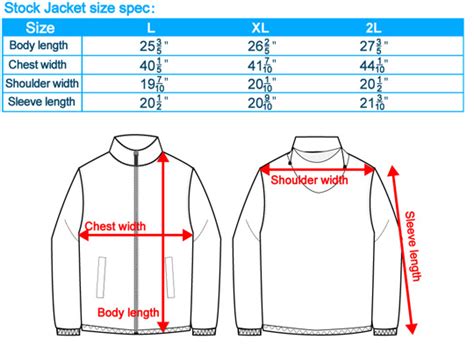 Jacket Outwear Size Chart SG