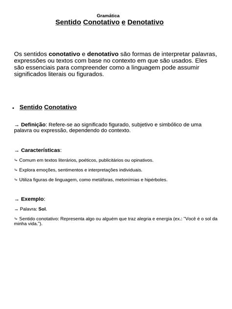Oque É Sentido Conotativo - Sentidos Conotativo e Denotativo | PDF | Conotação | Emoções
