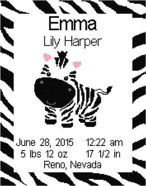 Zebra Jungle Birth Record Announcement Wall Art Cross Stitch Etsy