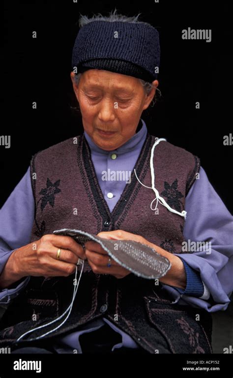 An Elderly Woman Sewing A Sole Sichuan Province Three Gorges Yangtze