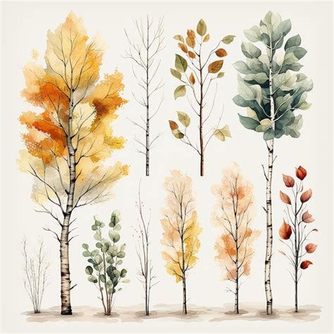 Premium Photo | Fall Birch Tree Watercolor