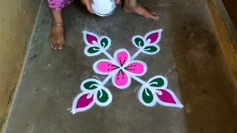 Chithirai Madham Flower Colour Kolam Designs 5 Dots Daily Small Muggulu