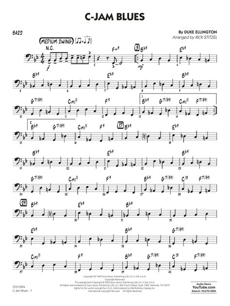 C Jam Blues Arr Rick Stitzel Bass Sheet Music Duke Ellington