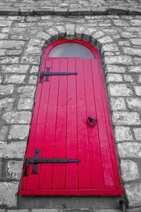 Bright Red Arched Door In Selective Colour Stock Image Image Of