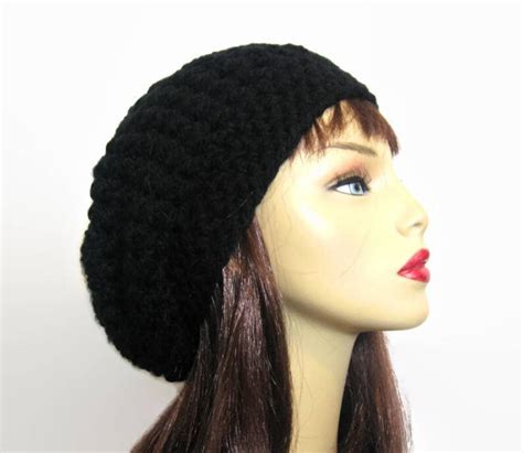 Black Slouchy Beanie Black Crochet Slouch Black Knit Beanie Etsy