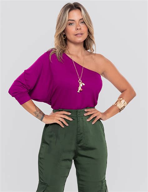 Blusa Ombro Único Roxo Fuchsia Perfit