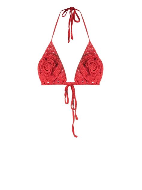 Magda Butrym D Flower Crochet Bikini Top In Red Modesens