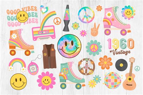 Groovy 60s Clipart 1960s Flower Power Retro By Twingenuity Graphics