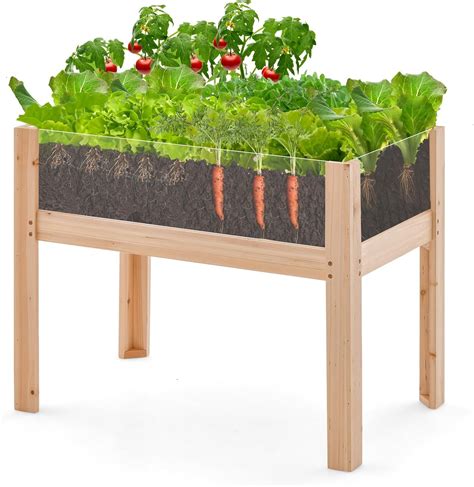 Giantex Raised Garden Bed Elevated Wood Planter Box With