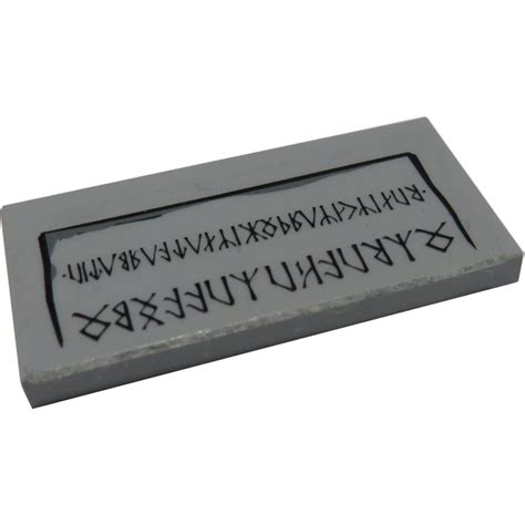 Lego Medium Stone Gray Tile 2 X 4 With Black Small Runes Black Outer Line Sticker 87079