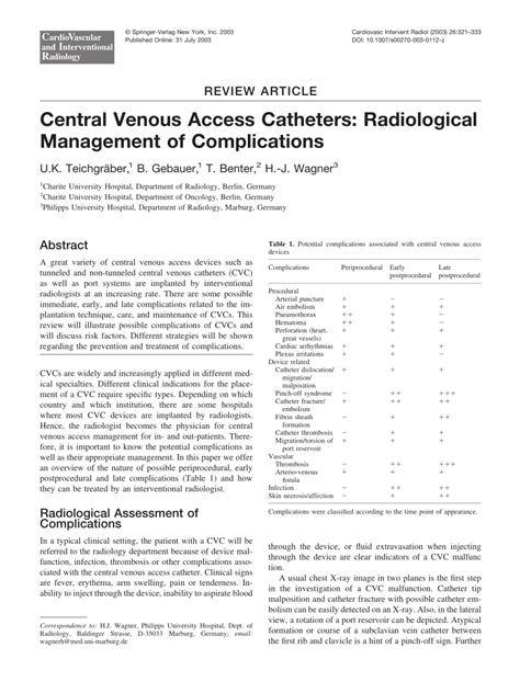 Pdf Central Venous Access Catheters Radiological Management Of