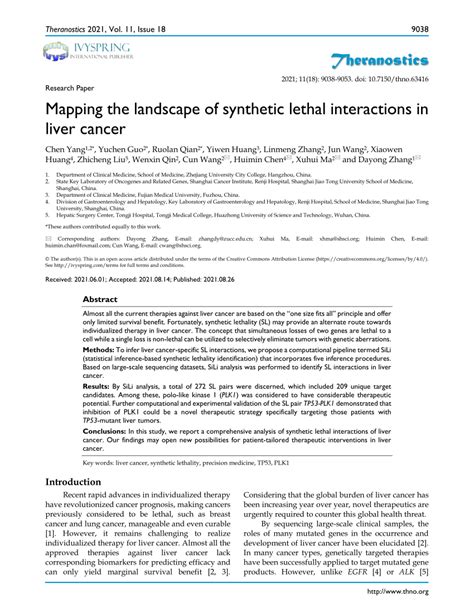 Pdf Mapping The Landscape Of Synthetic Lethal Interactions In Liver