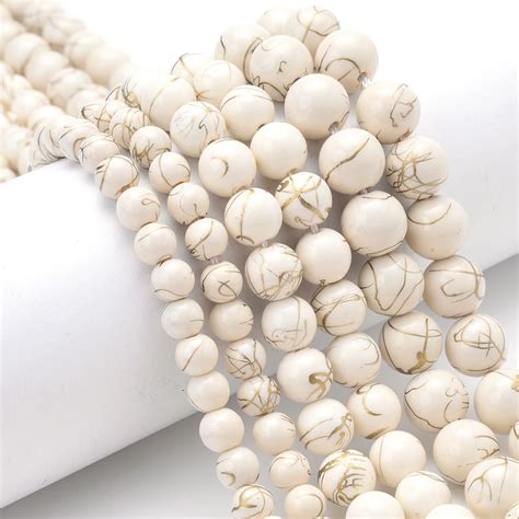 White Turquoises Stone Beads Natural Gold Line Round Loose Beads For