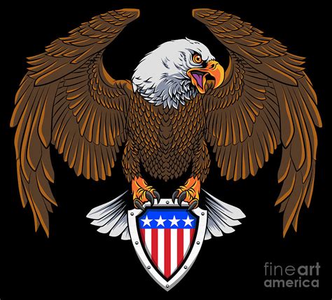 Bald Eagle With Usa Emblem America Flag Digital Art By Mister Tee