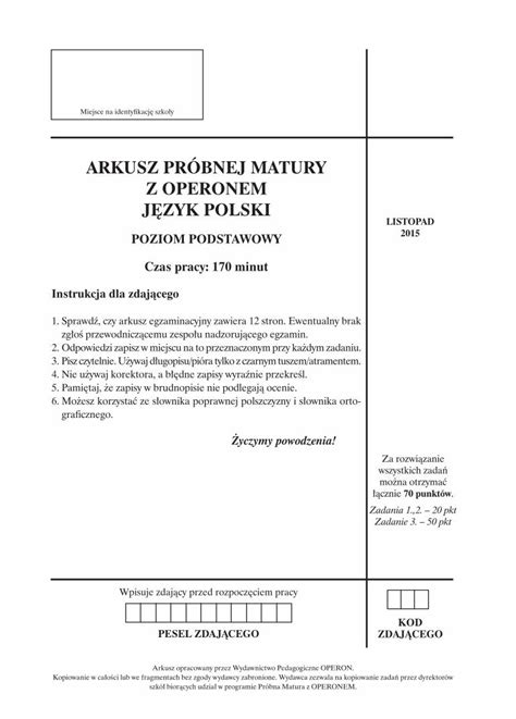 PDF ARKUSZ PRÓBNEJ MATURY Z OPERONEM JĘZYK POLSKI Język polski