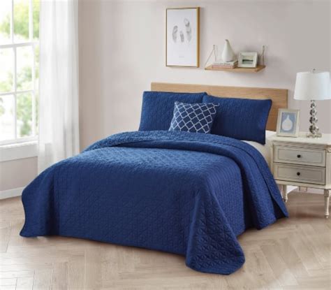 Bibb Home 4 Piece Quilt Set Solid Color Lightweight Reversible With Cushion Navy Twin Twin Kroger