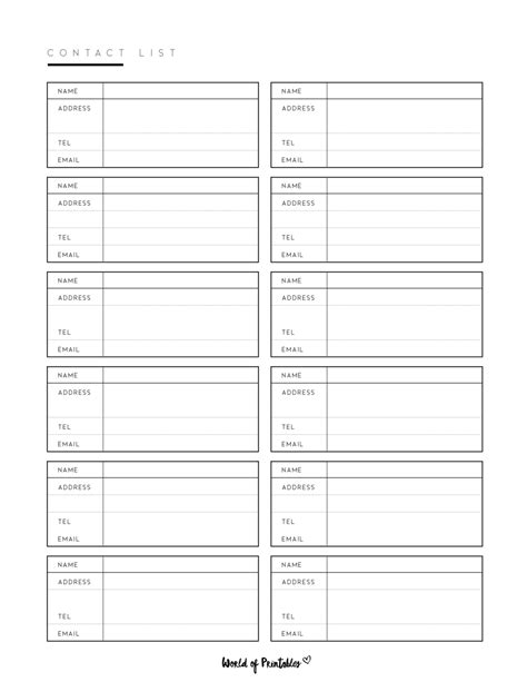 Contact List Templates 12 Of The Best Styles World Of Printables