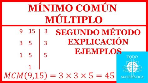 MÍnimo ComÚn MÚltiplo Mcm Explicacion Y Ejemplos Segundo MÉtodo Youtube