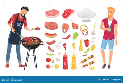 Bbq Barbecue Veggies Icons Set Vector Illustration Stock Vector