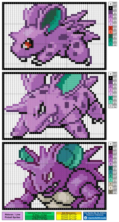 Nidoran♂ Nidorino Nidoking Pokemon Pinball Portrait Cross Stitch