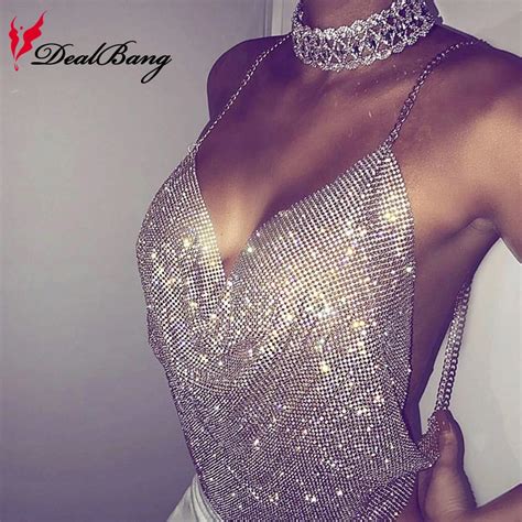 Dealbang Silver Luxury Rhinestone Women Tops Summer Sexy Club Bralette