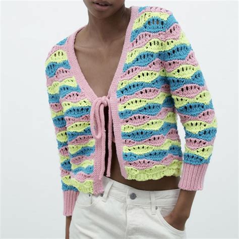 Zara Striped Knit Cardigan Size S New With Tag Depop