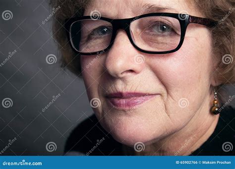 Portrait Of A Beautiful Older Woman With Glasses Stock Photo Image Of