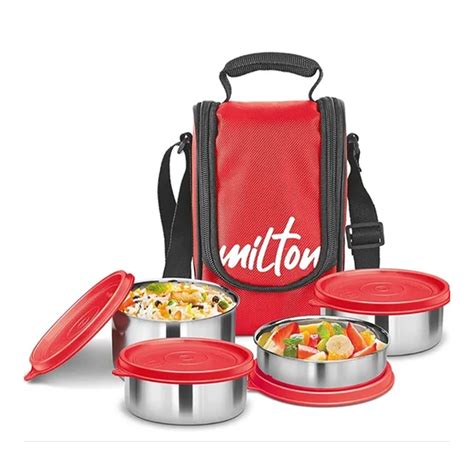 Milton Tasty 4 Stainless Steel Lunch Box - 1200 ml - Red