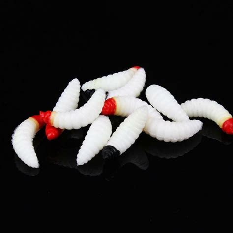 50Pcs Soft Plastic Artificial Fishing Lures Maggots Grubs Worm Baits