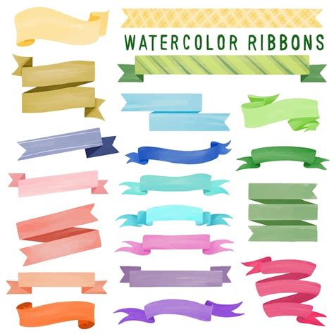 Satz Von Aquarell Gemalt Ribbon Ribbon Banner Tag Clipart Hand