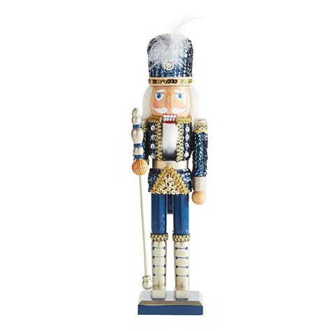 Navy Sequined Nutcracker Pier Christmas Hostess White Pillar