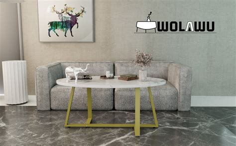 Amazon Wolawu Oval Faux Marble Coffee Table Modern Gold Elliptic