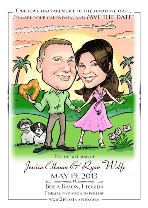 Caricature Save The Dates Cards Magnets And Invitations Etsy Save