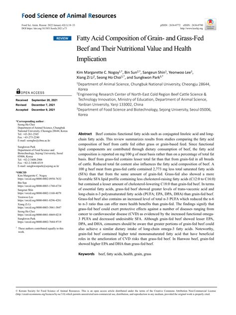 PDF Fatty Acid Composition Of Grain And Grass Fed Beef And Their