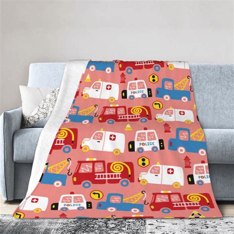 Ocsxa Flannel Fleece Cartoon With Traffic Elements Print Throw Blanket