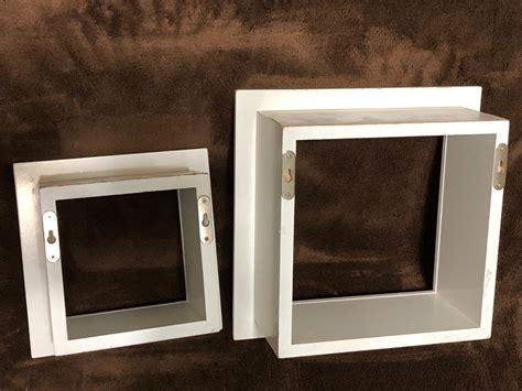 TWO WHITE MATCHING WOOD SQUARE SHADOW BOXES WALL MOUNTED FLOATING