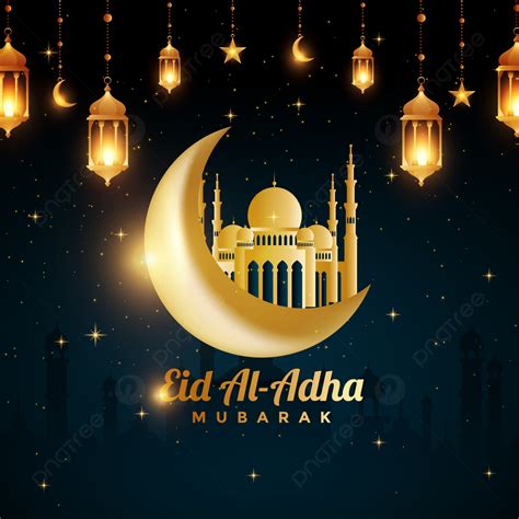 Islámico Eid Al Adha Mubarak Hermosa Luna Mezquita Linterna Fondo Eid