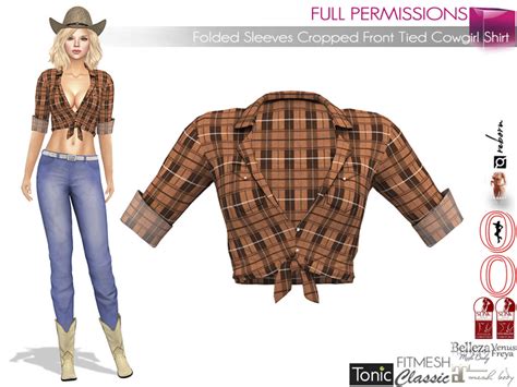 Second Life Marketplace Full Perm Folded Sleeves Cropped Front Tied