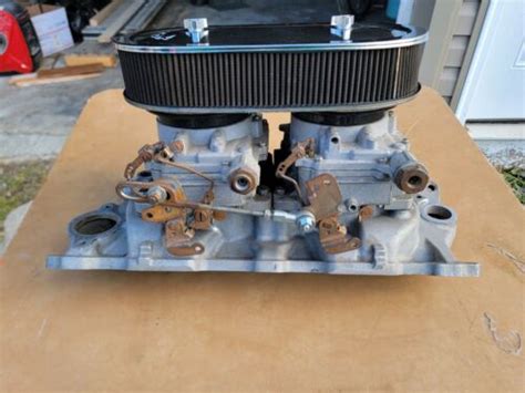 Edelbrock Chevy Sbc 5425 C26 Dual Quad Intake Carter 500 Cfm Carbs Linkage Ebay