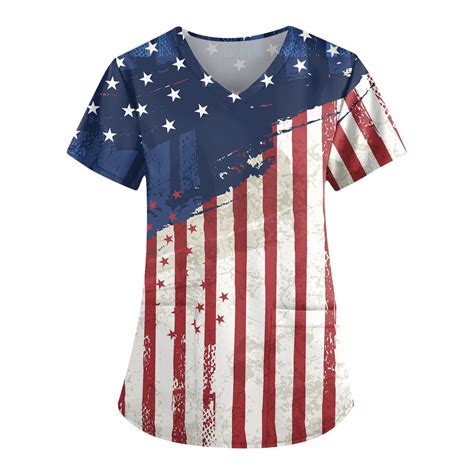 UoCefik 4th Of July Women Uniform Scrubs Short Sleeve Patriotic Working