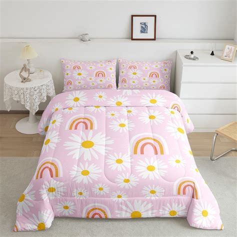 Erosebridal Girls Pink Kawaii Bedding Set Twin Daisy Rainbow Comforter