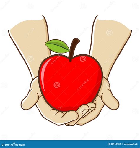 Two Hand Holding A Big Red Apple Stock Vector Illustration Of Sign