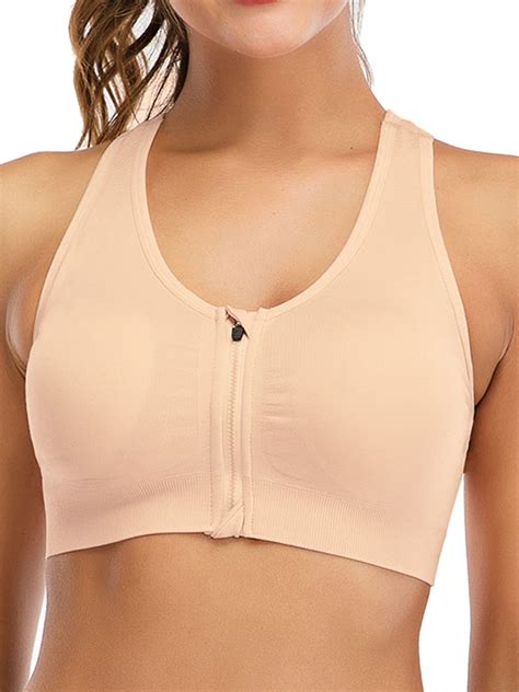 Dodoing Womens Black Front Zipper Closure Sports Bra Removable Cups